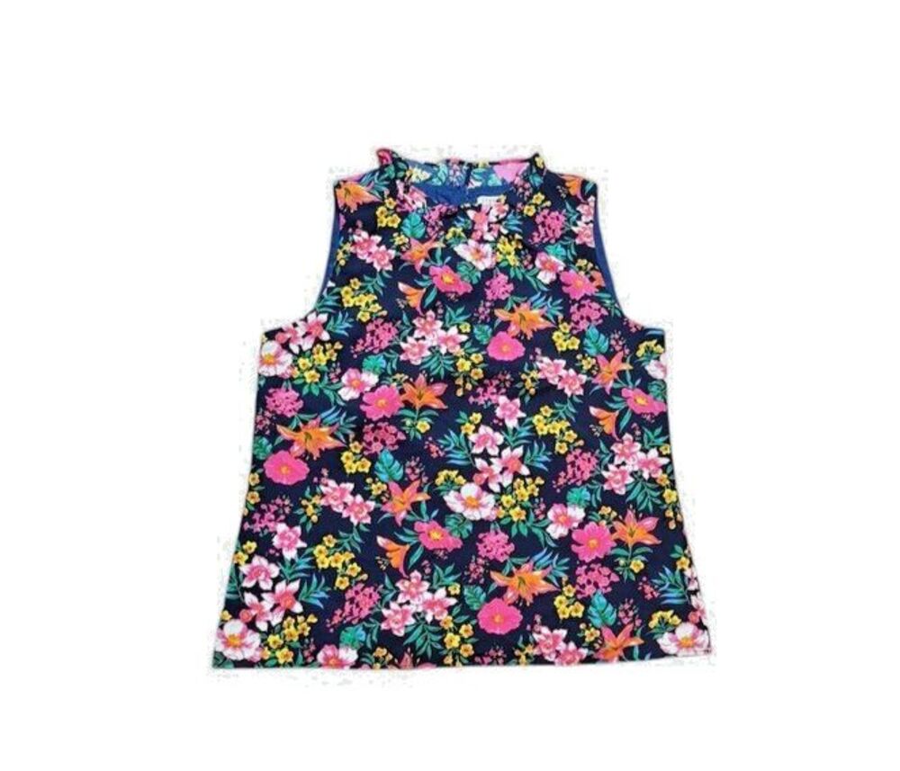 J. Crew Floral Printed Sleeveless Tank Top Ruffleneck Lined Women's Size Small